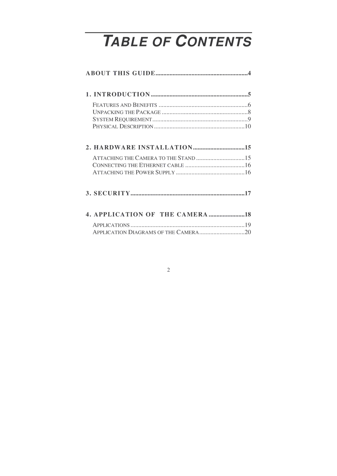 Soho Webcam manual Table of Contents 