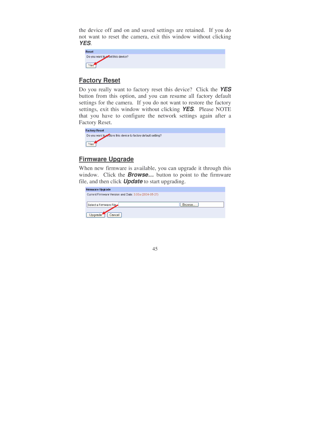 Soho Webcam manual Factory Reset, Firmware Upgrade 