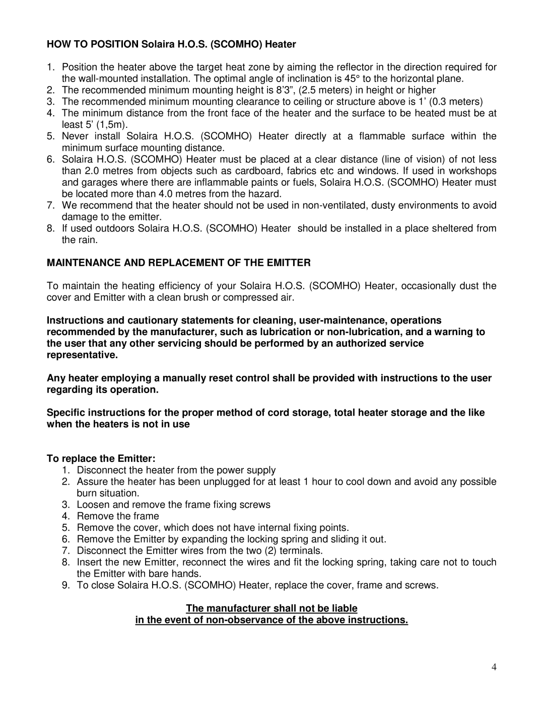 Solaira SCOMHO3000V, SCOMH03000SS, SCOMH01500 manual Maintenance and Replacement of the Emitter 