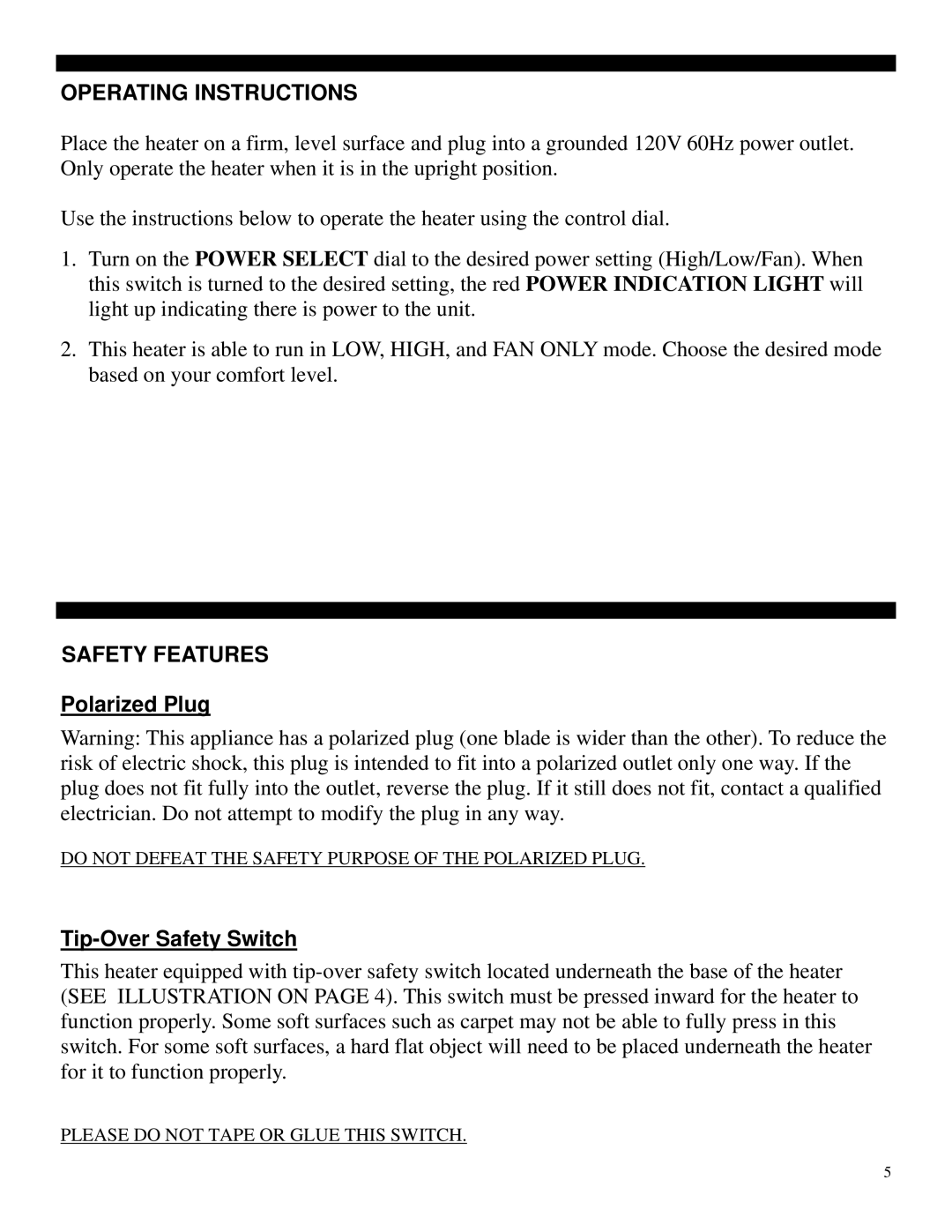 Solarism Display Technology HC1-15-12 manual Operating Instructions, Safety Features 