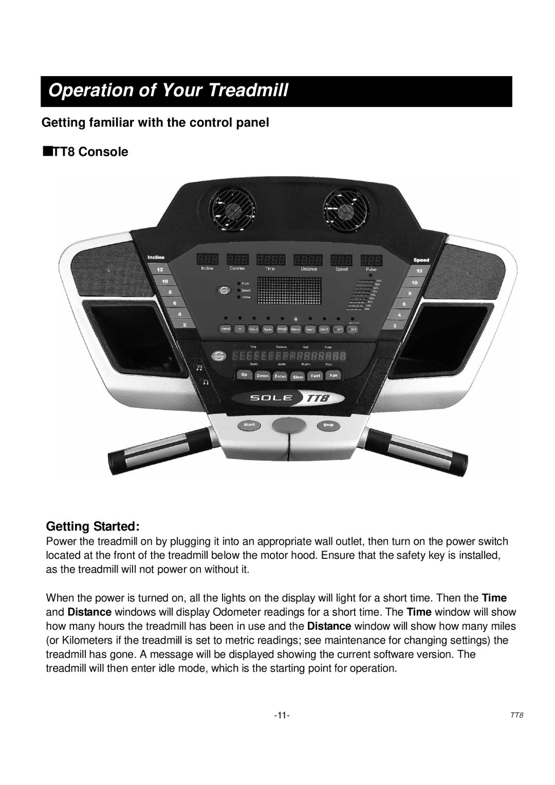 Sole Control Remotes TT8 manual Operation of Your Treadmill 