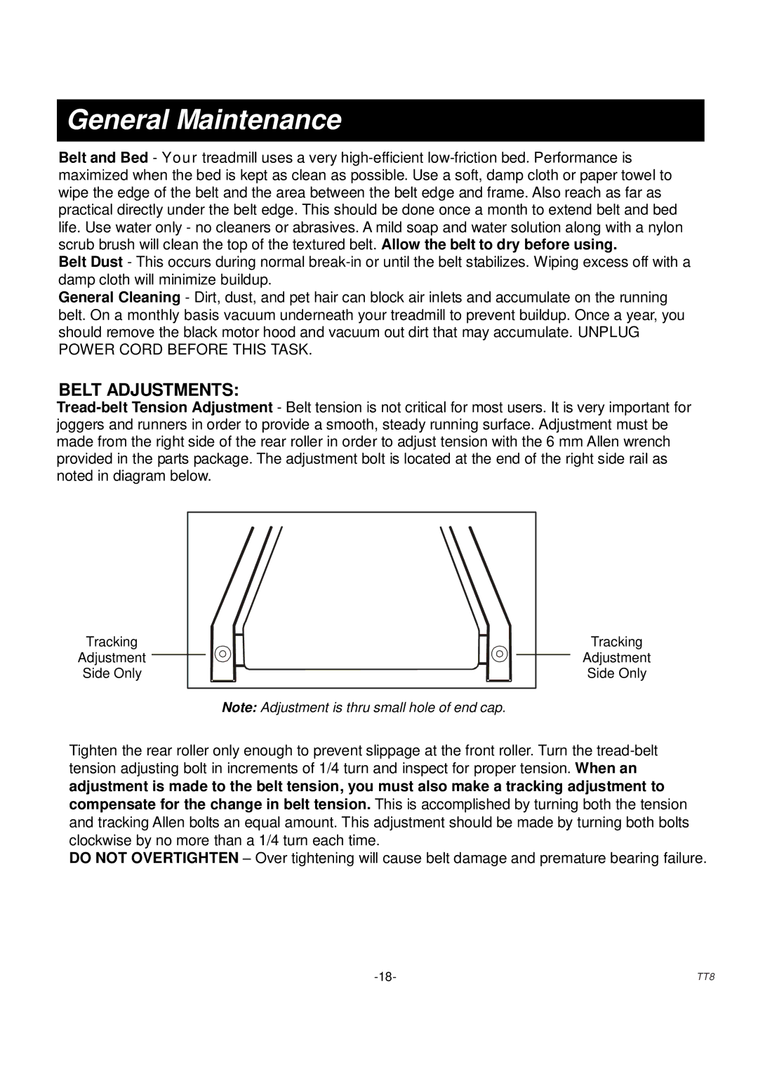 Sole Control Remotes TT8 manual General Maintenance, Belt Adjustments 