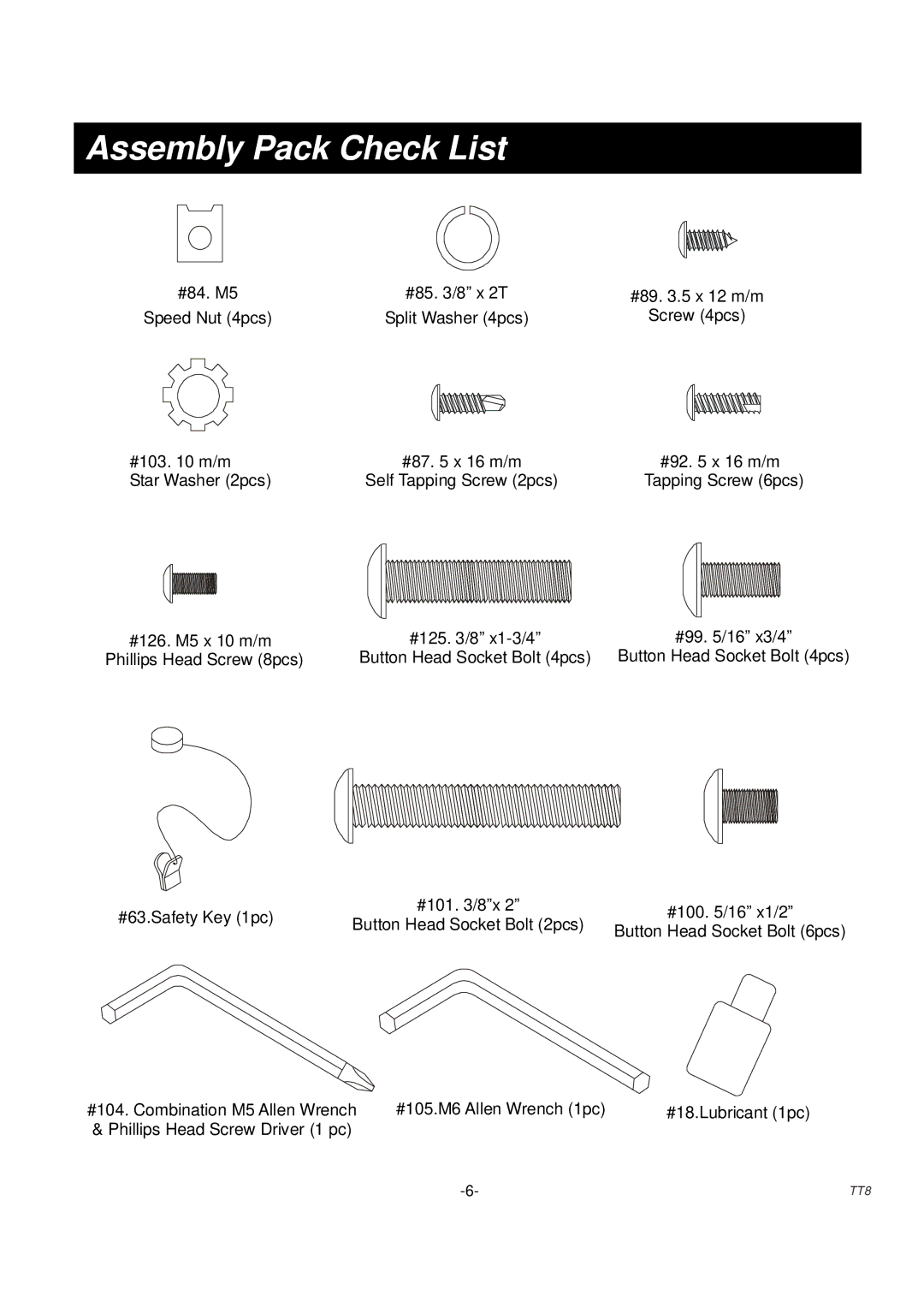 Sole Control Remotes TT8 manual Assembly Pack Check List 