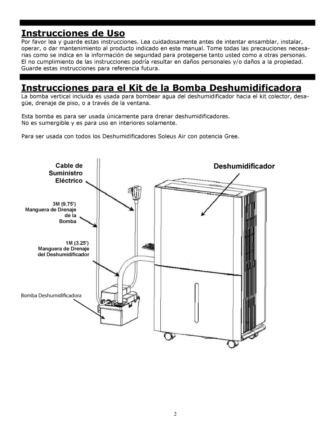 Soleus Air 1M, 3M manual Instrucciones de Uso, Instrucciones para el Kit de la Bomba Deshumidificadora 