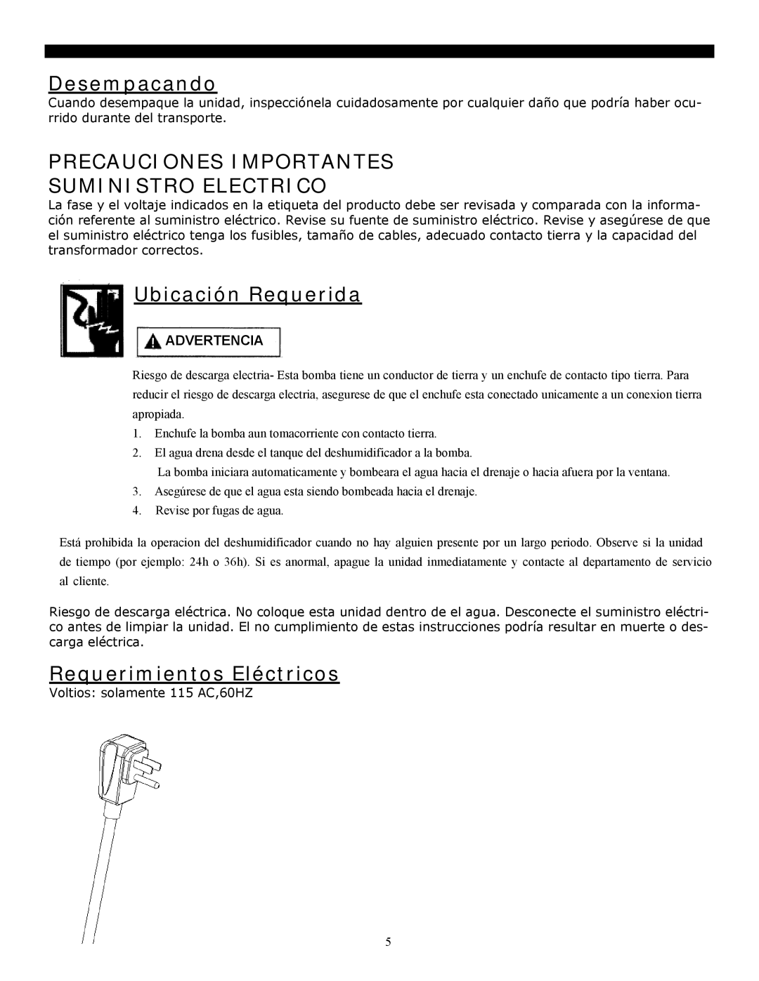 Soleus Air 3M Desempacando, Precauciones Importantes Suministro Electrico, Ubicación Requerida, Requerimientos Eléctricos 