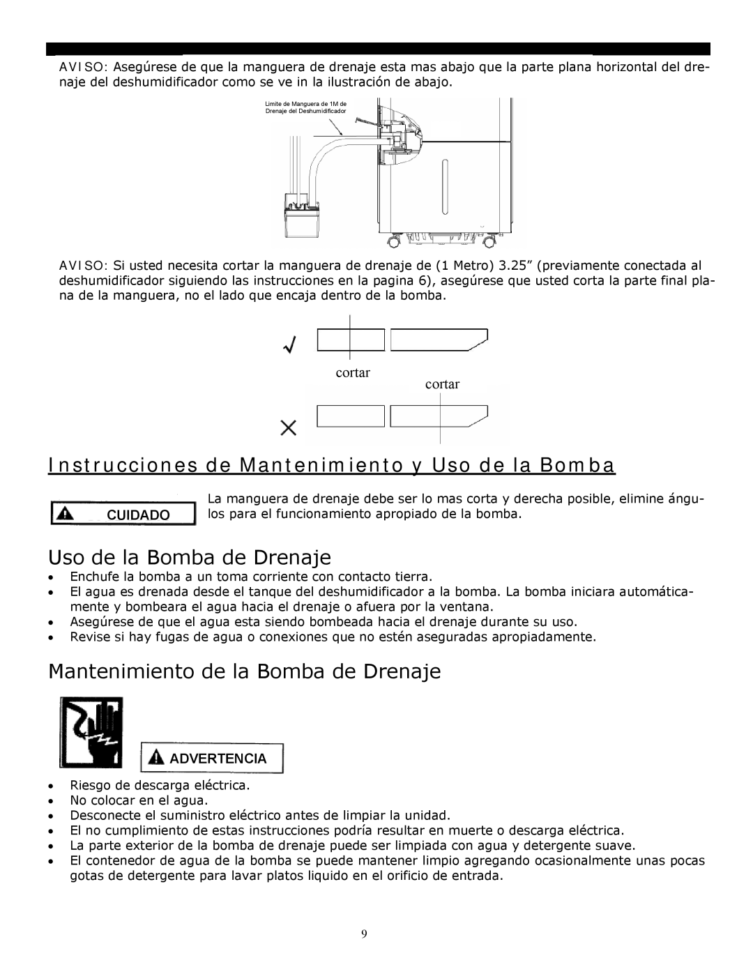 Soleus Air 3M, 1M manual Instrucciones de Mantenimiento y Uso de la Bomba, Uso de la Bomba de Drenaje 