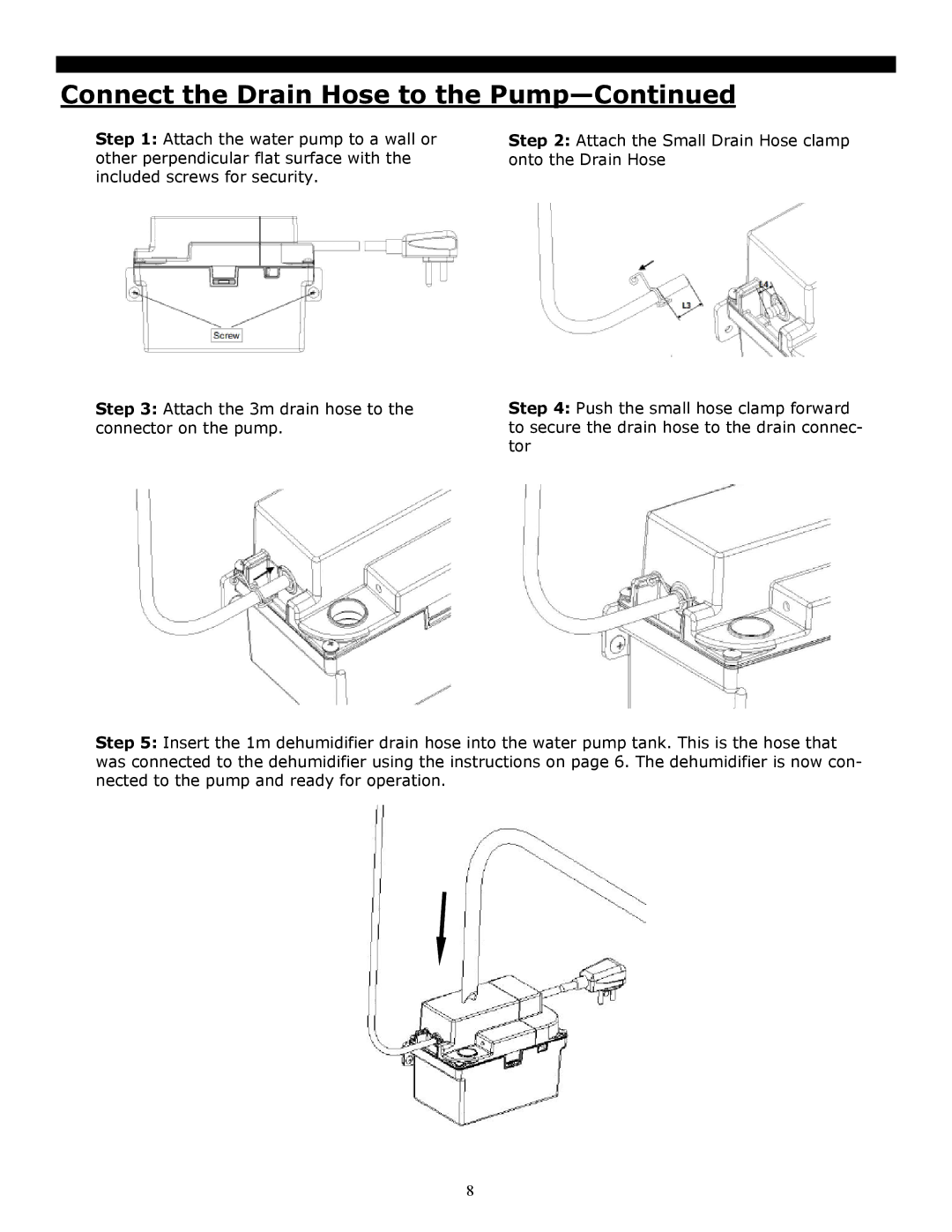 Soleus Air 1M, 3M manual Connect the Drain Hose to the Pump 