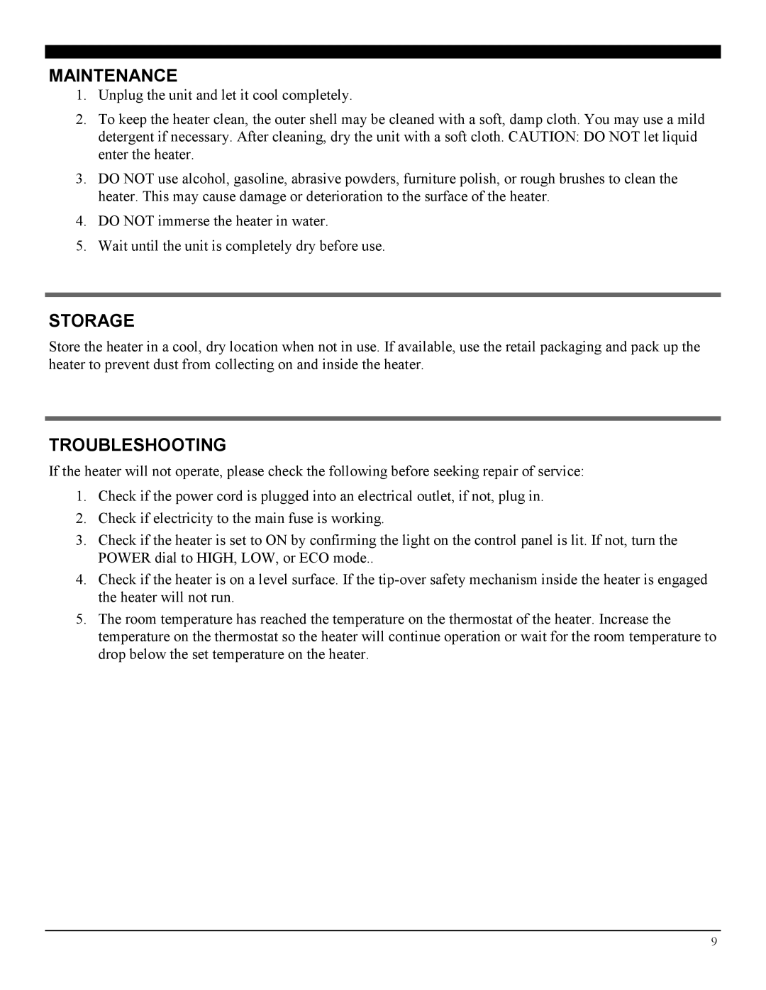 Soleus Air 21 manual Maintenance, Storage, Troubleshooting 