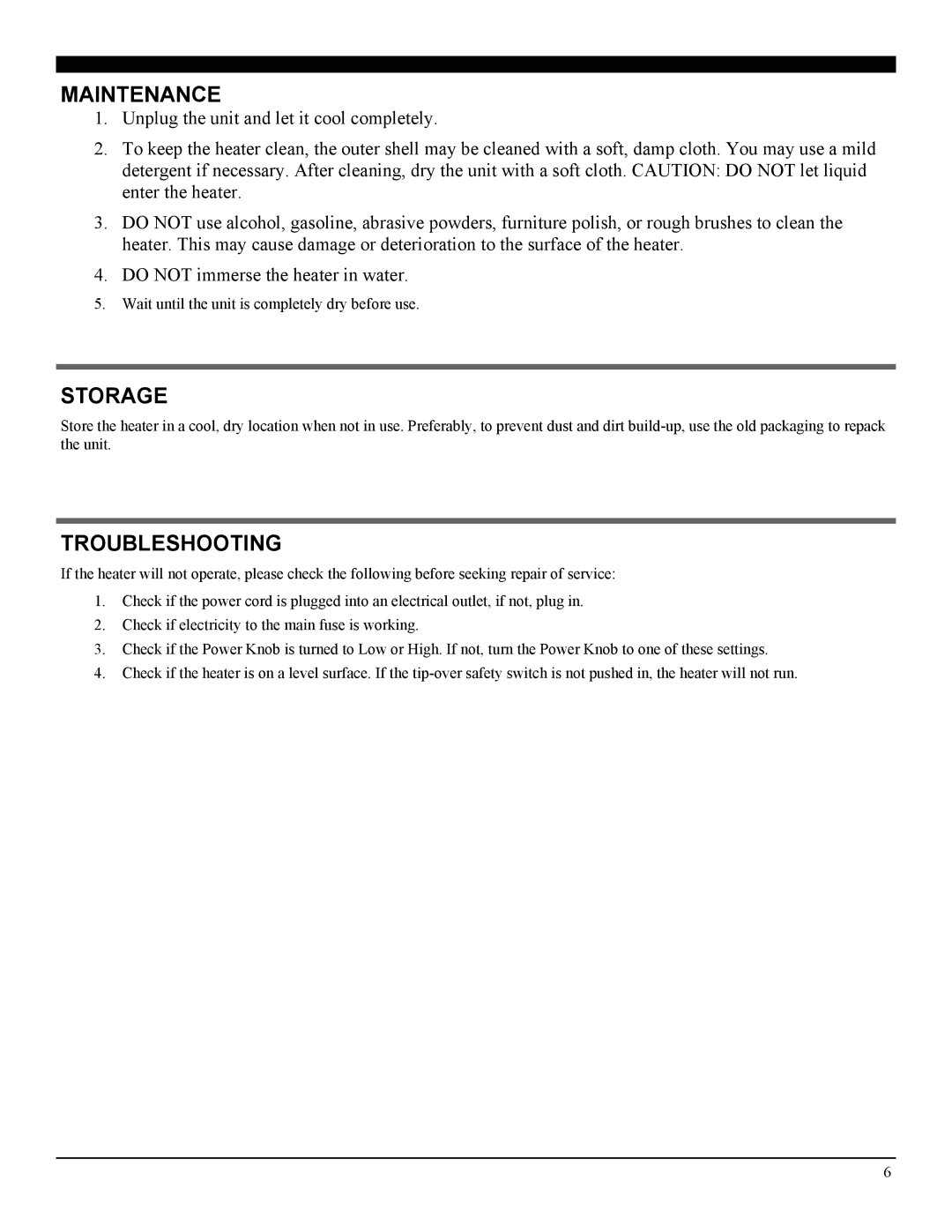 Soleus Air 3077997, HR3-08-21 manual Maintenance, Storage, Troubleshooting 