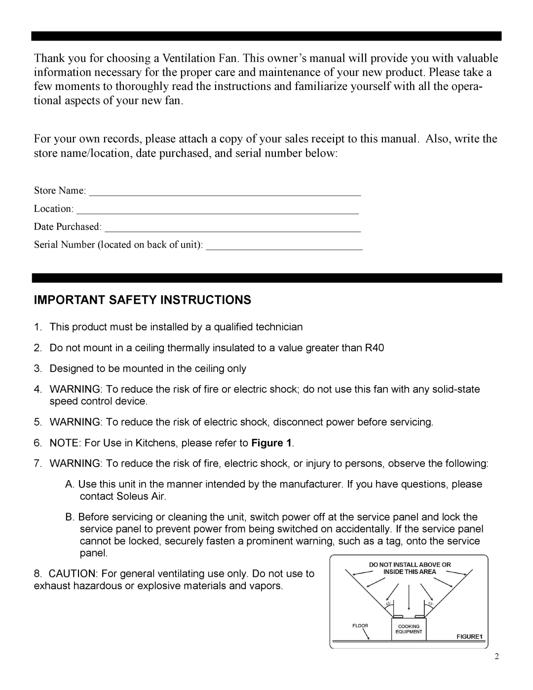 Soleus Air 70CFM, 90CFM, FE1-07. FE1-09, FE1-11, FE1-05, 50 CFM, 110CFM manual Important Safety Instructions 