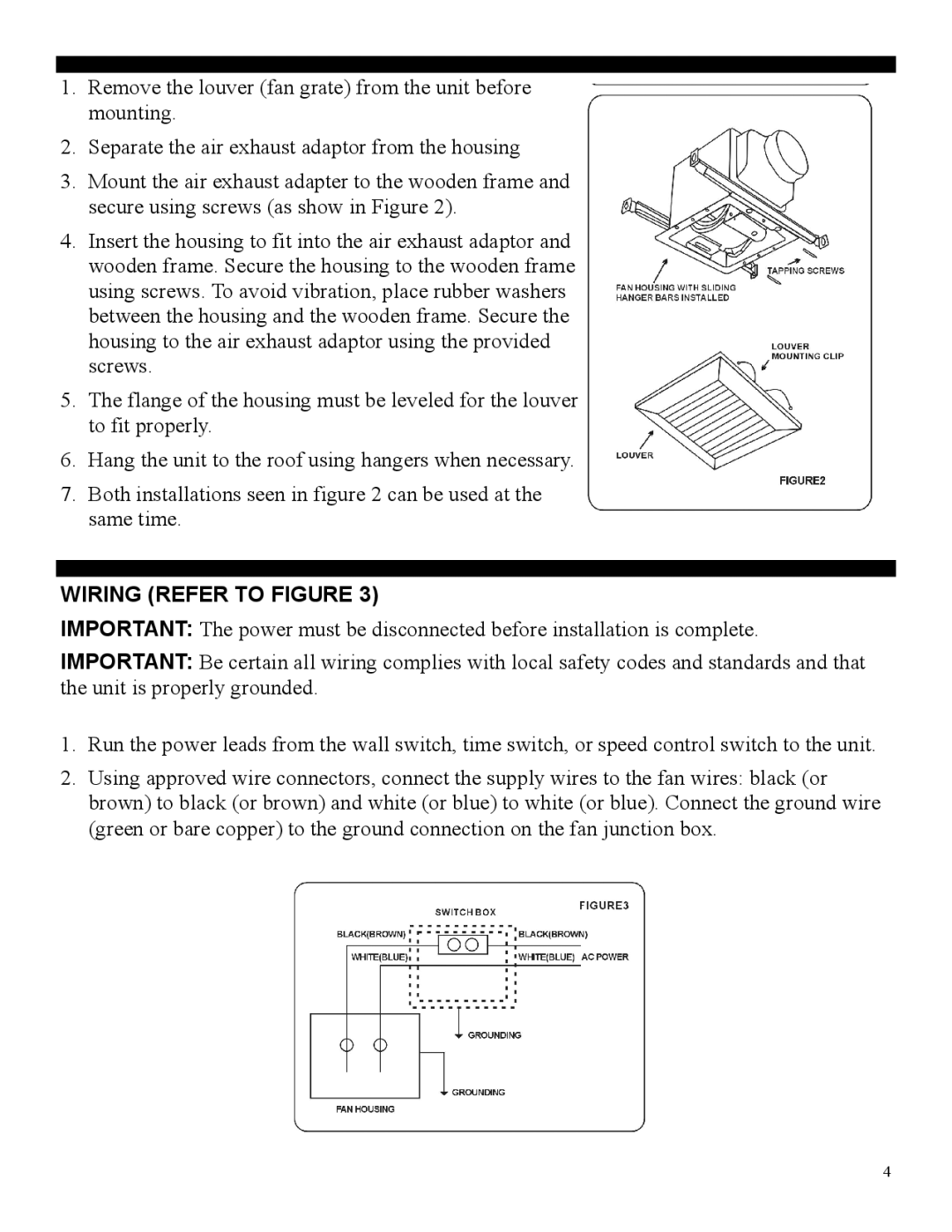 Soleus Air FE1-05, 90CFM, FE1-07. FE1-09, 70CFM, FE1-11, 50 CFM, 110CFM manual Wiring Refer to Figure 