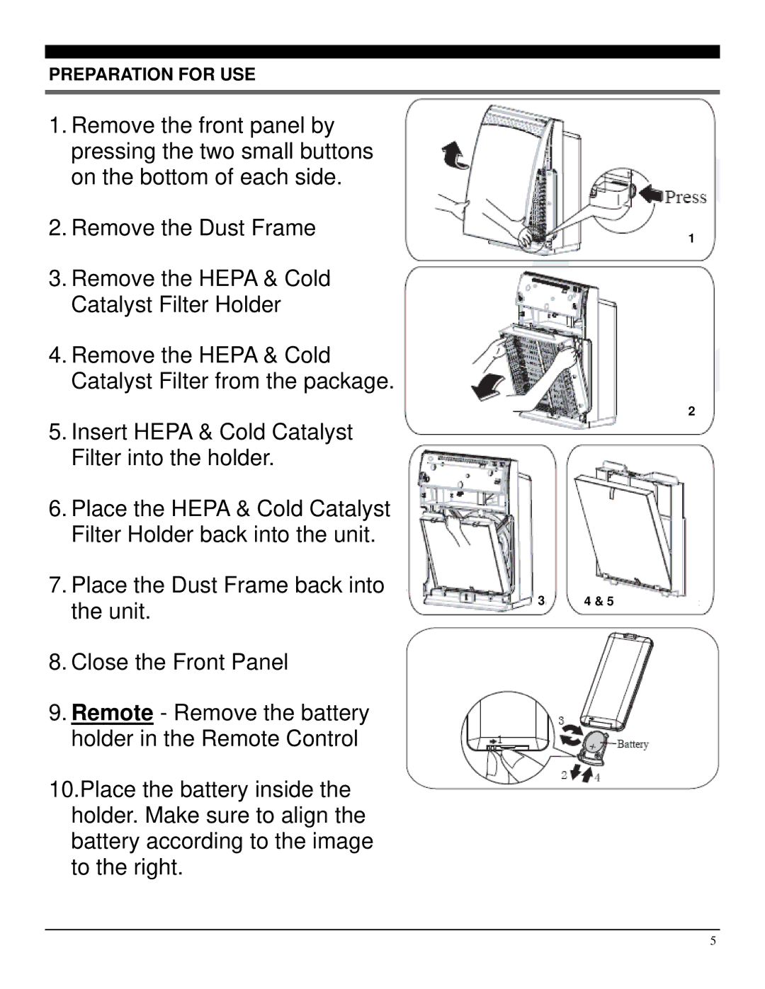 Soleus Air AH1-CC-01 operating instructions Unit, Preparation for USE 