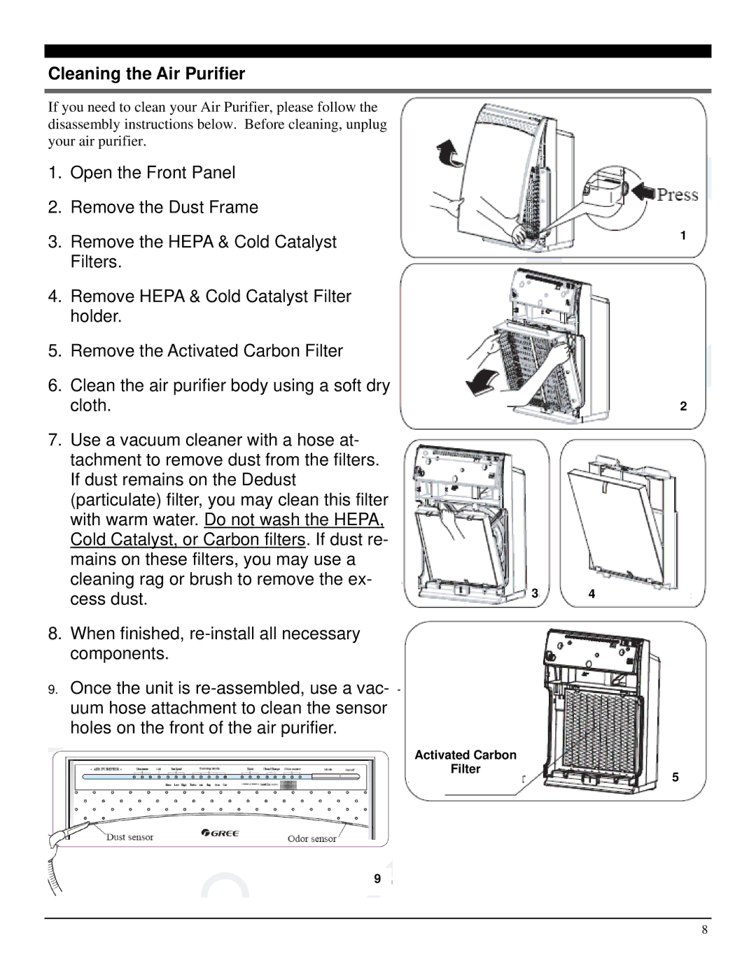 Soleus Air AH1-CC-01 operating instructions Cleaning the Air Purifier 