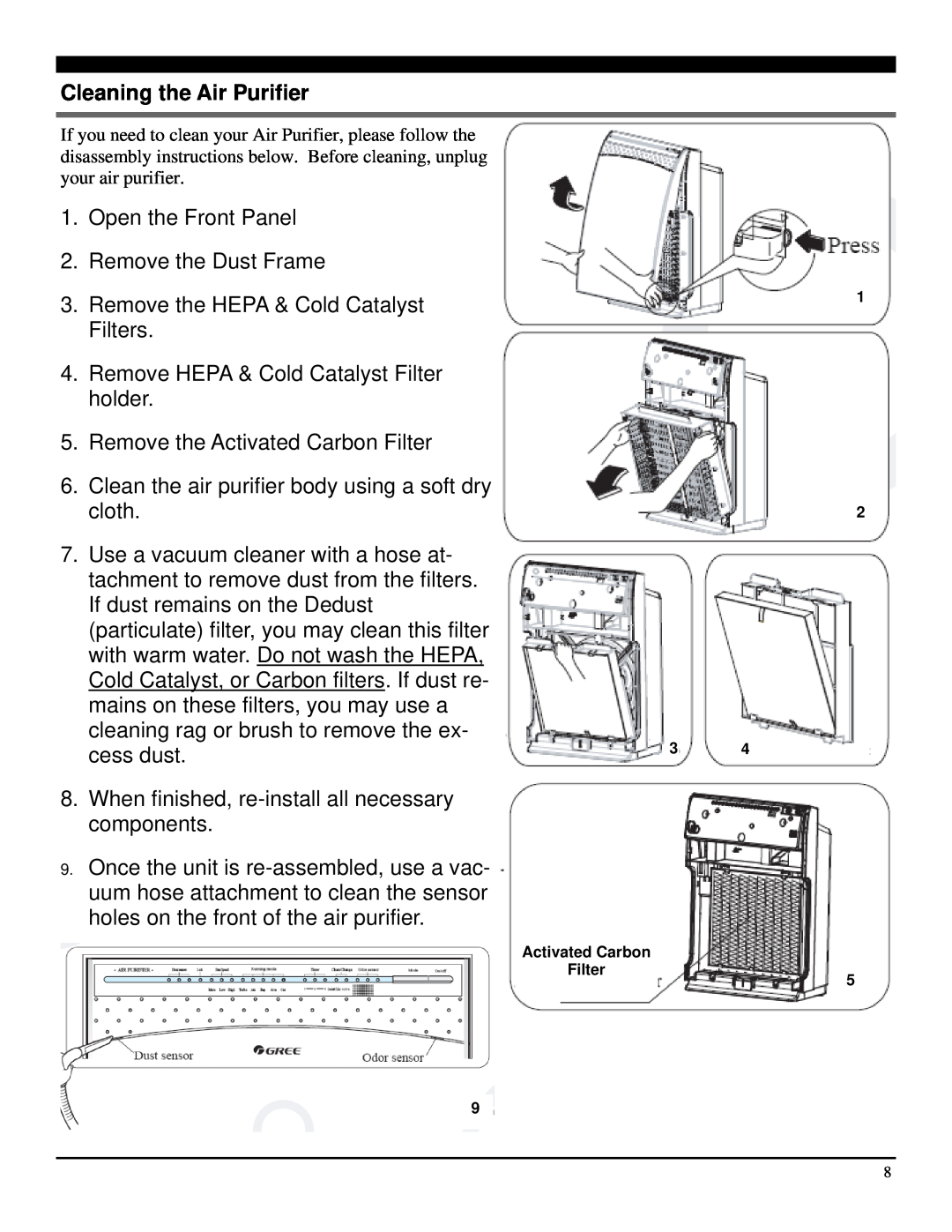 Soleus Air AH1-CC-01 operating instructions Cleaning the Air Purifier 
