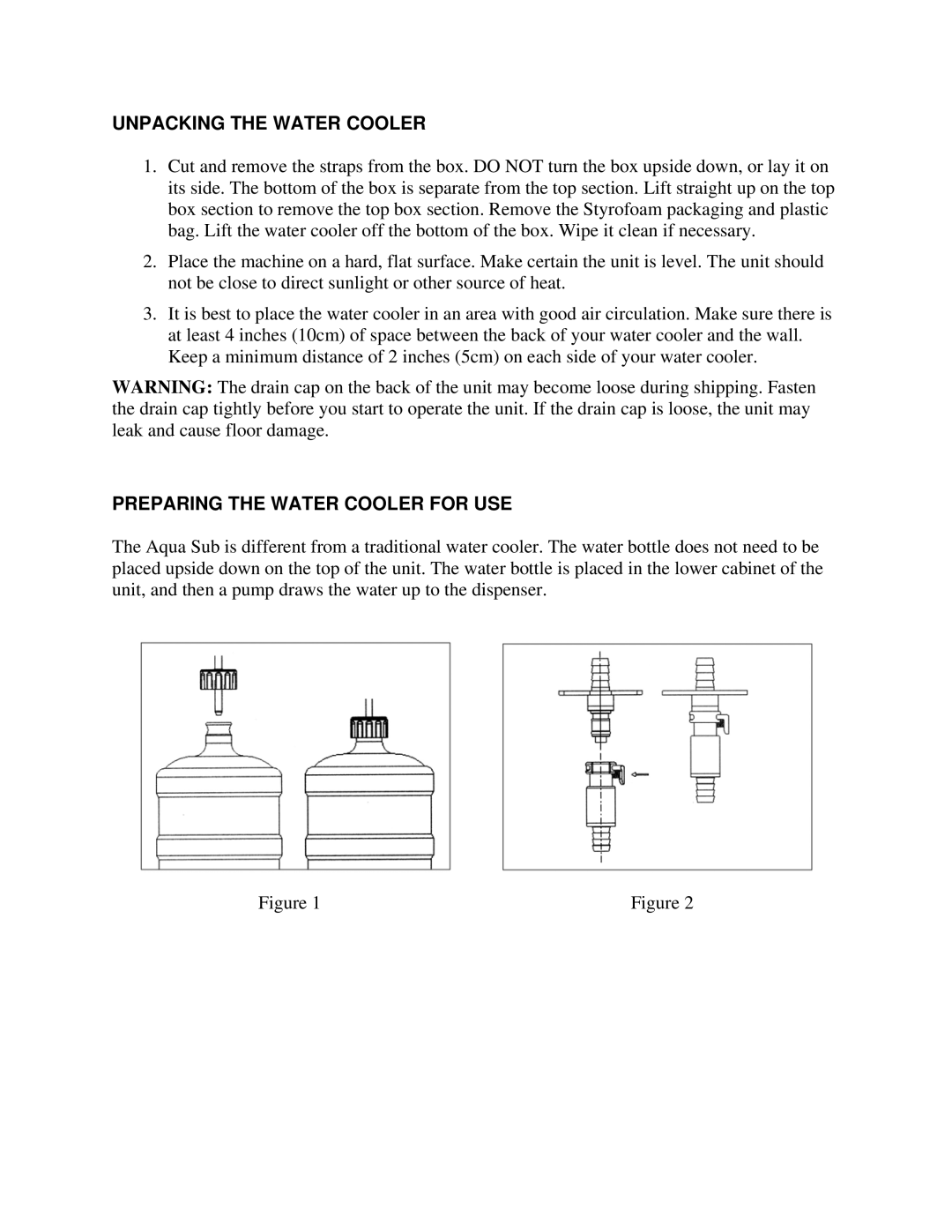 Soleus Air Aqua Sub MW-59 owner manual Unpacking the Water Cooler, Preparing the Water Cooler for USE 