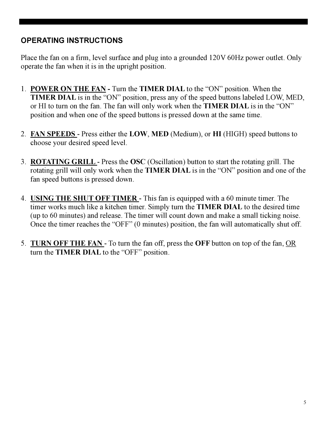 Soleus Air FB1-30-20 manual Operating Instructions 