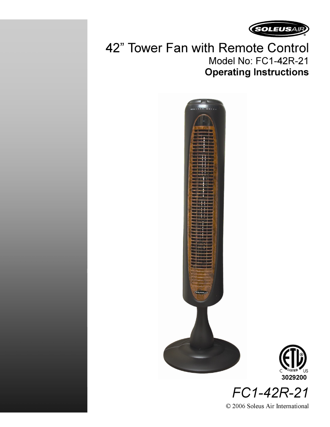 Soleus Air FC1-42R-21 manual 