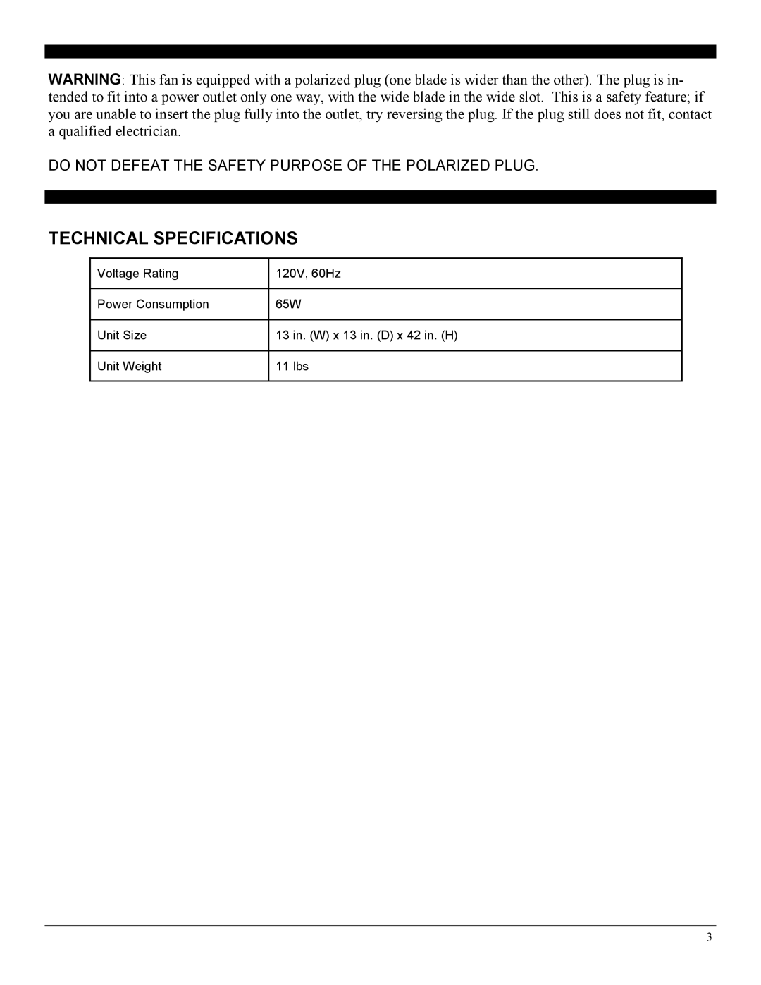 Soleus Air FC1-42R-21 manual Technical Specifications 