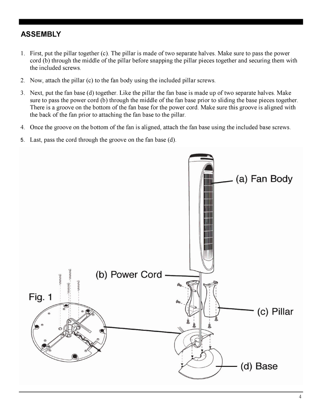 Soleus Air FC1-42R-21 manual Assembly 