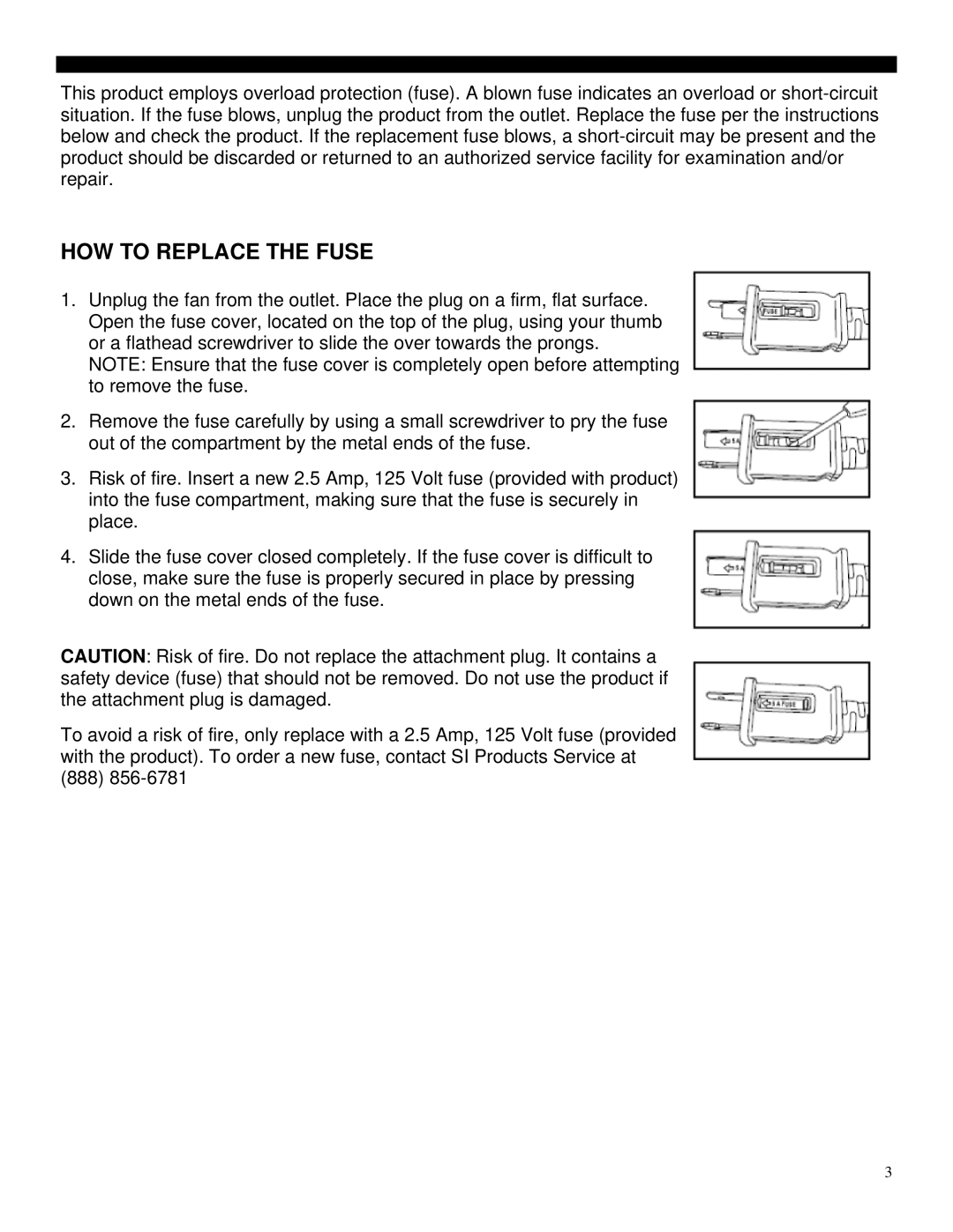 Soleus Air FC3-35R-12 manual HOW to Replace the Fuse 