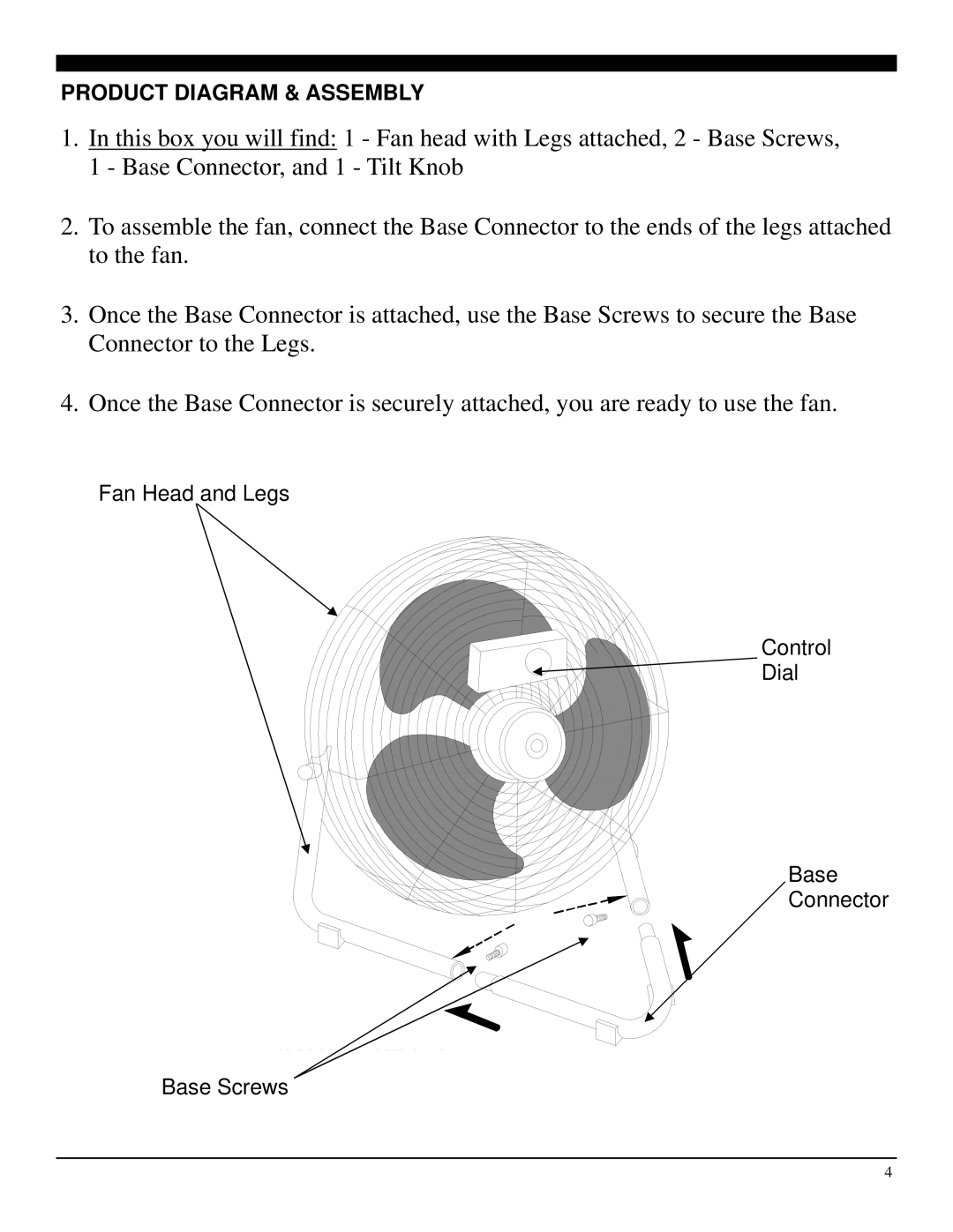 Soleus Air FF1-50-53 manual Product Diagram & Assembly 