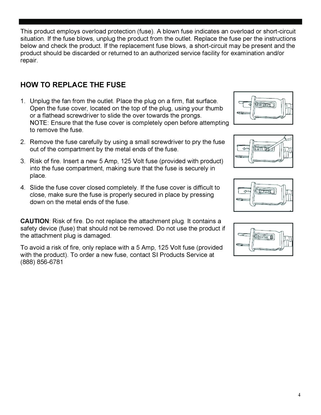 Soleus Air FF1-50-53 manual How To Replace The Fuse 