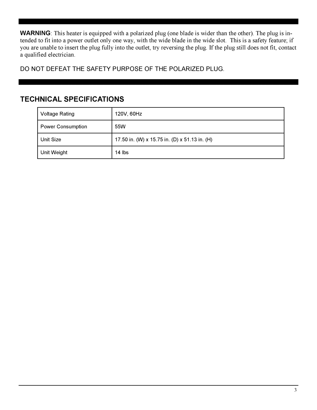 Soleus Air FS1-40R-33 manual Technical Specifications 