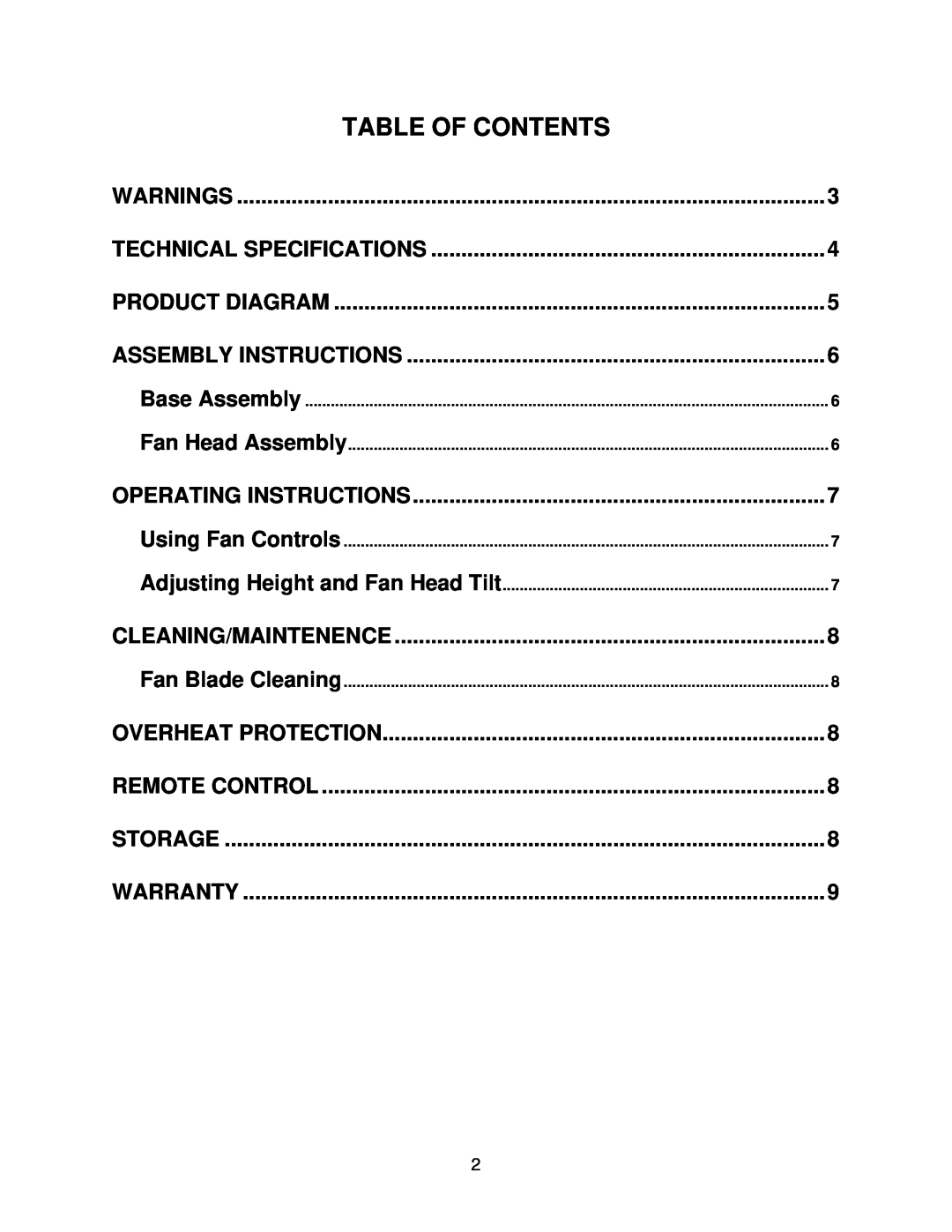 Soleus Air FS1-40R-41 owner manual Table Of Contents 