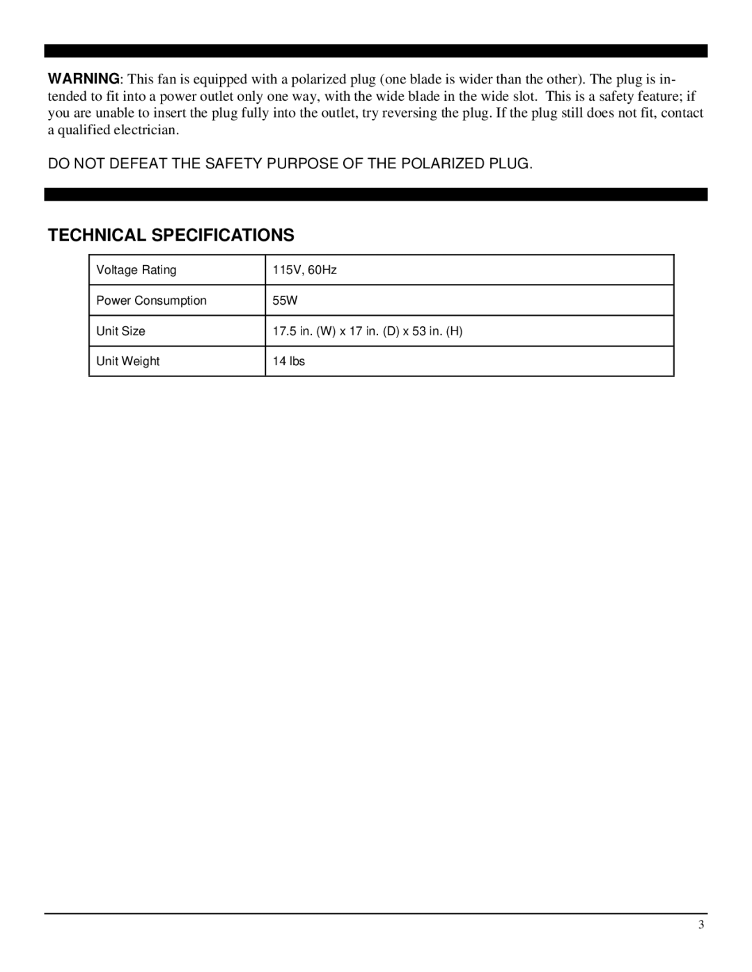 Soleus Air FS2-40R-32 manual Technical Specifications 