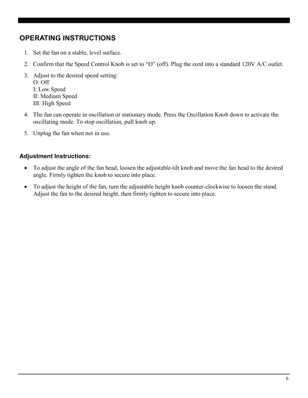 Soleus Air FSM-40 manual Operating Instructions 