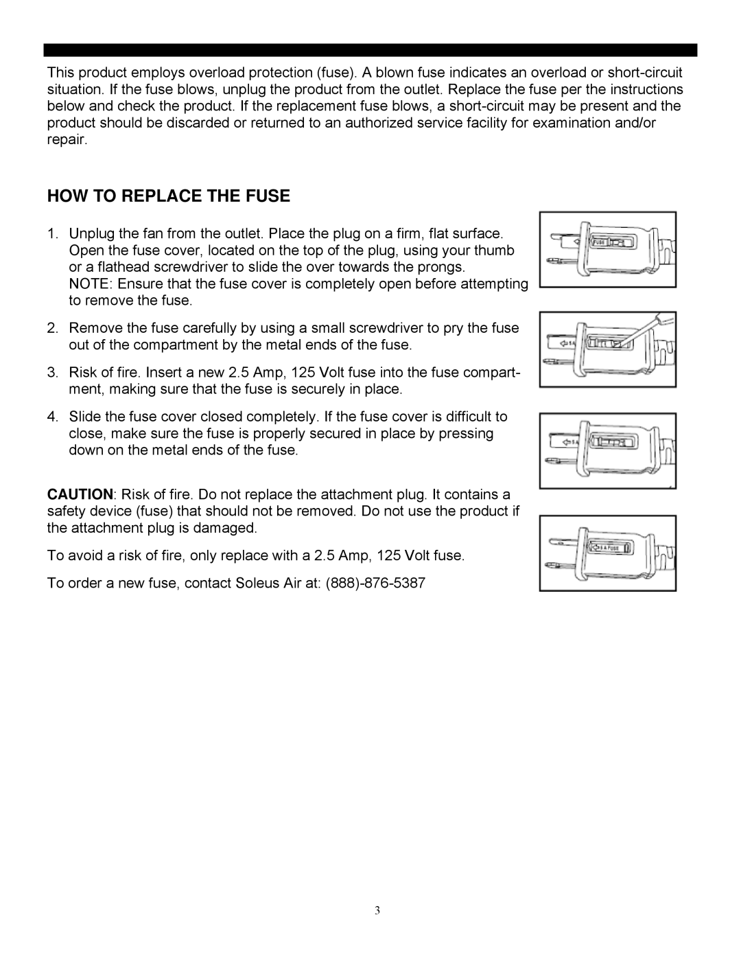 Soleus Air ft1-20-10 manual HOW to Replace the Fuse 