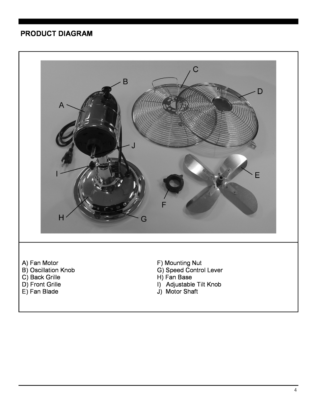 Soleus Air FT1-25-01 operating instructions Product Diagram 