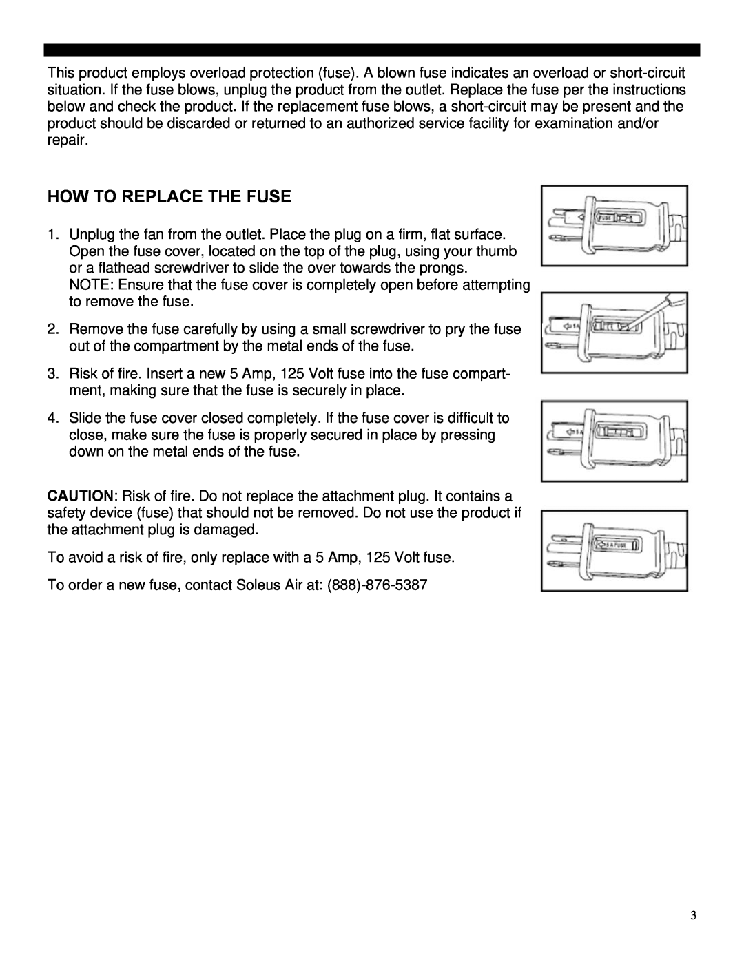 Soleus Air FT1-30-41 operating instructions How To Replace The Fuse 
