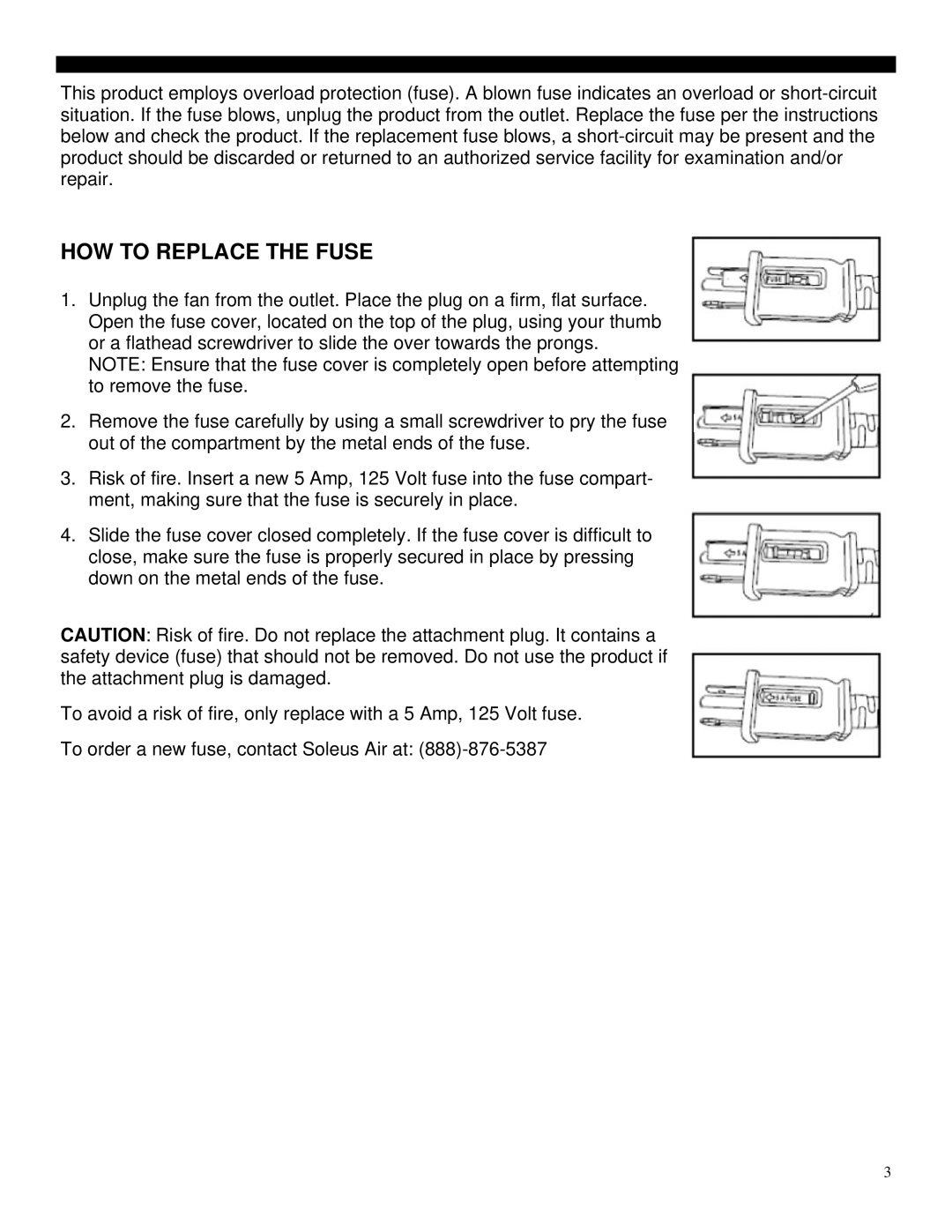 Soleus Air FT1-30-42 manual HOW to Replace the Fuse 