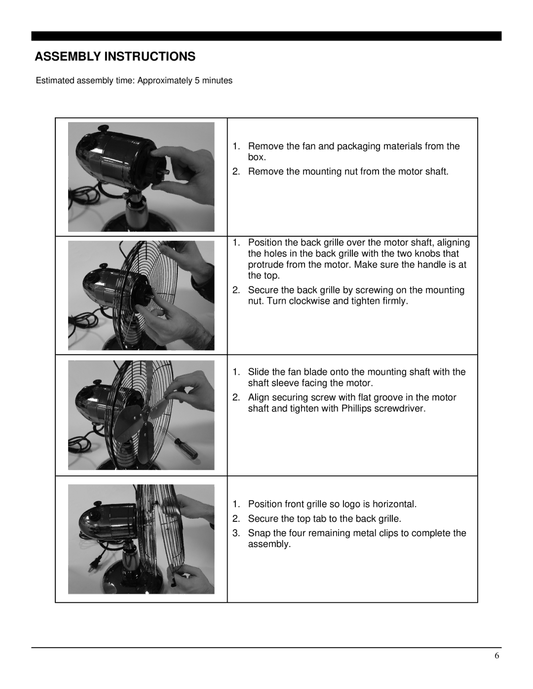 Soleus Air FT1-30-42 manual Assembly Instructions 