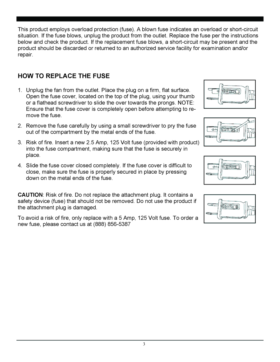 Soleus Air ft2-25-03 operating instructions HOW to Replace the Fuse 