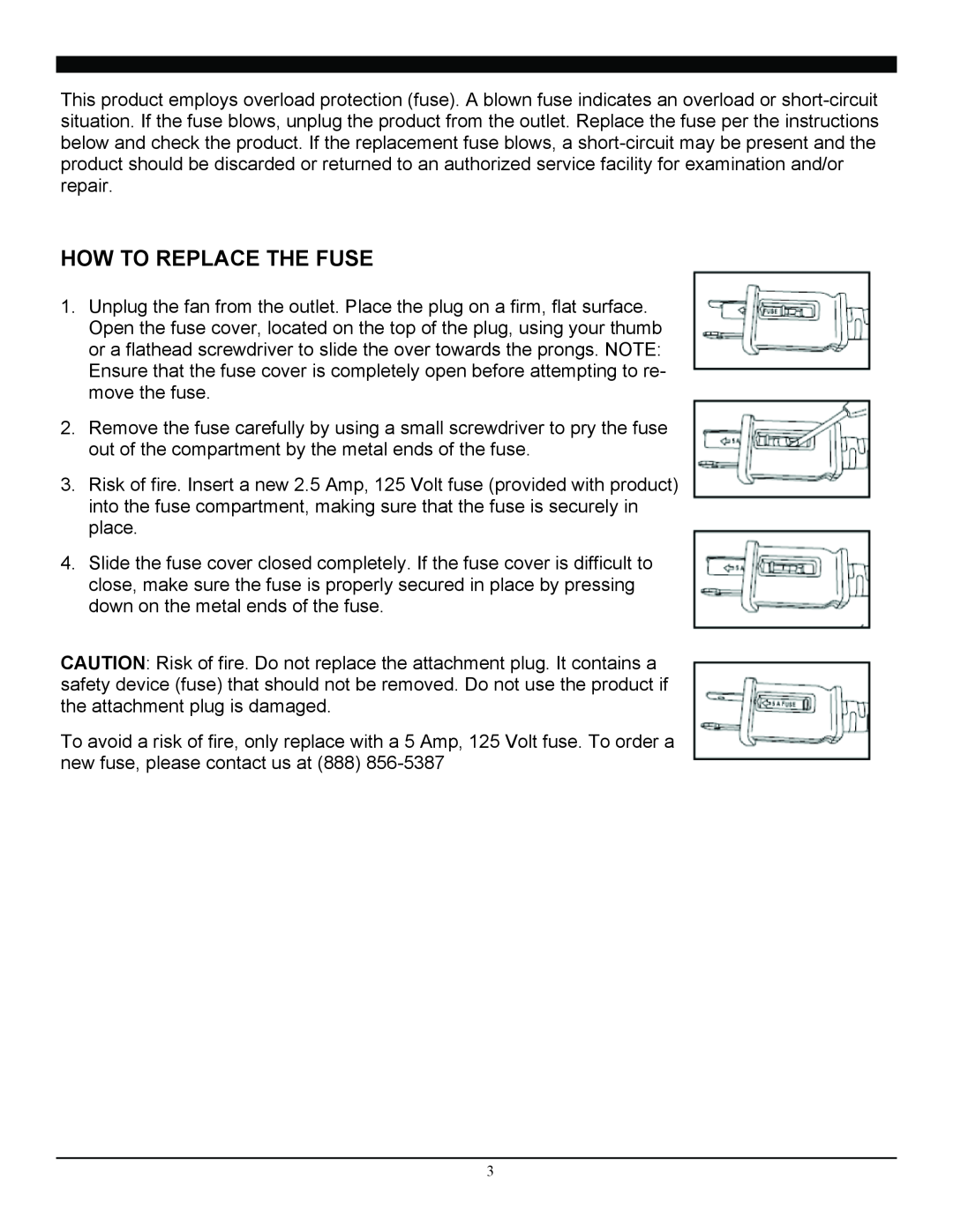 Soleus Air ft2-25-03 operating instructions How To Replace The Fuse 