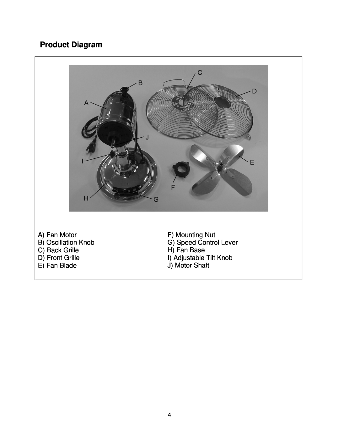 Soleus Air FTM-25 owner manual Product Diagram 