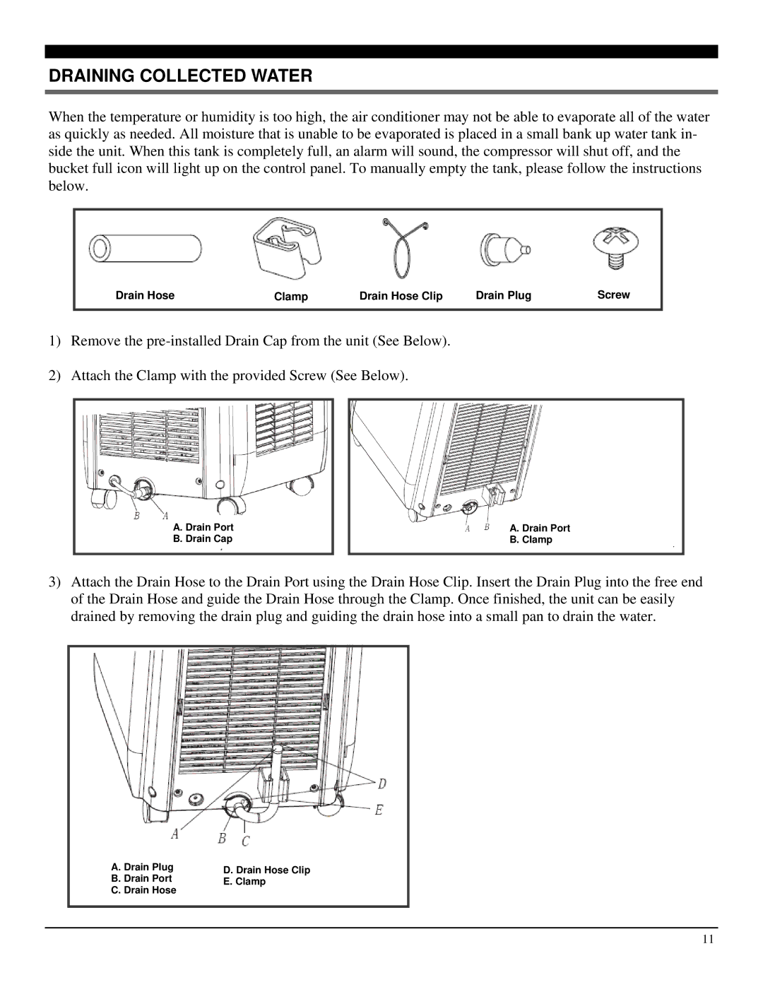 Soleus Air GB-PAC-08E4 operating instructions Draining Collected Water 