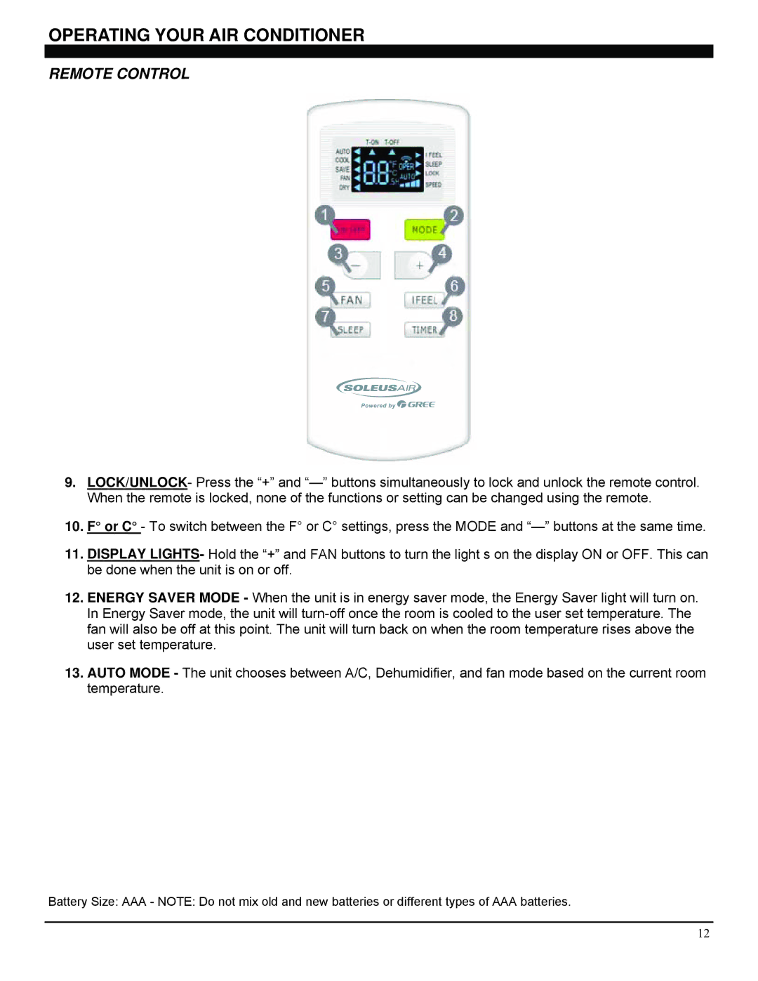 Soleus Air GB-WAC-06ESE-C, GB-WAC-06SE-C, GB-WAC-08ESE-C operating instructions Operating Your AIR Conditioner 