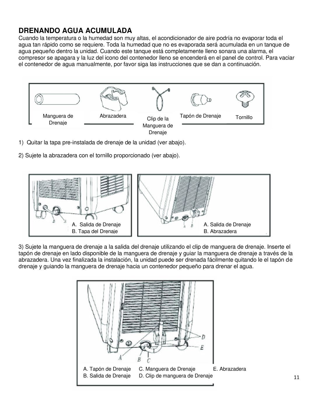 Soleus Air GL-PAC-08E4 manual Drenando Agua Acumulada 