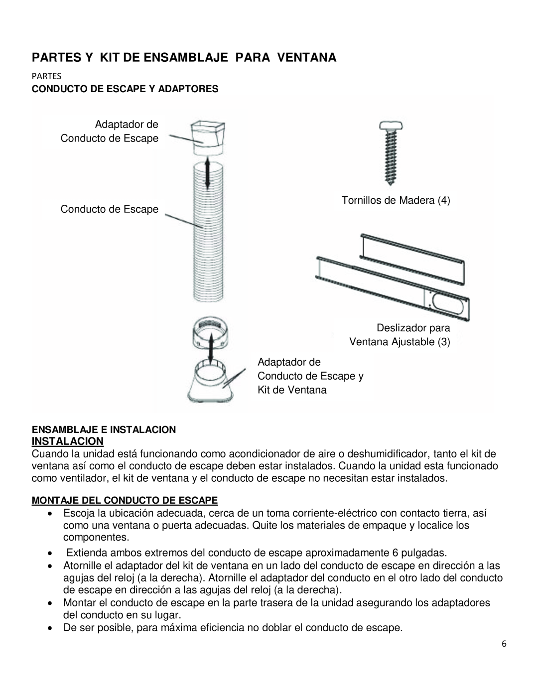 Soleus Air GL-PAC-08E4 manual Partes Y Kit De Ensamblaje Para Ventana, Instalacion 