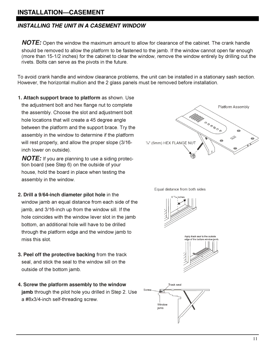 Soleus Air GM-CAC-12SE, GM-CAC-10SE, GM-CAC-08ESE manual Installation-Casement, Installing the Unit in a Casement Window 