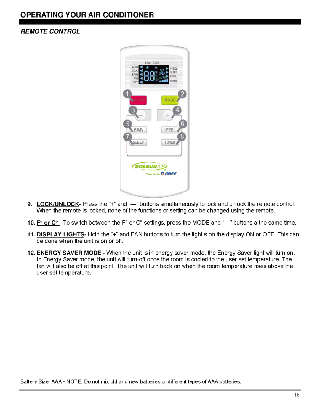 Soleus Air GM-CAC-10SE, GM-CAC-08ESE, GM-CAC-12SE manual Operating Your AIR Conditioner 