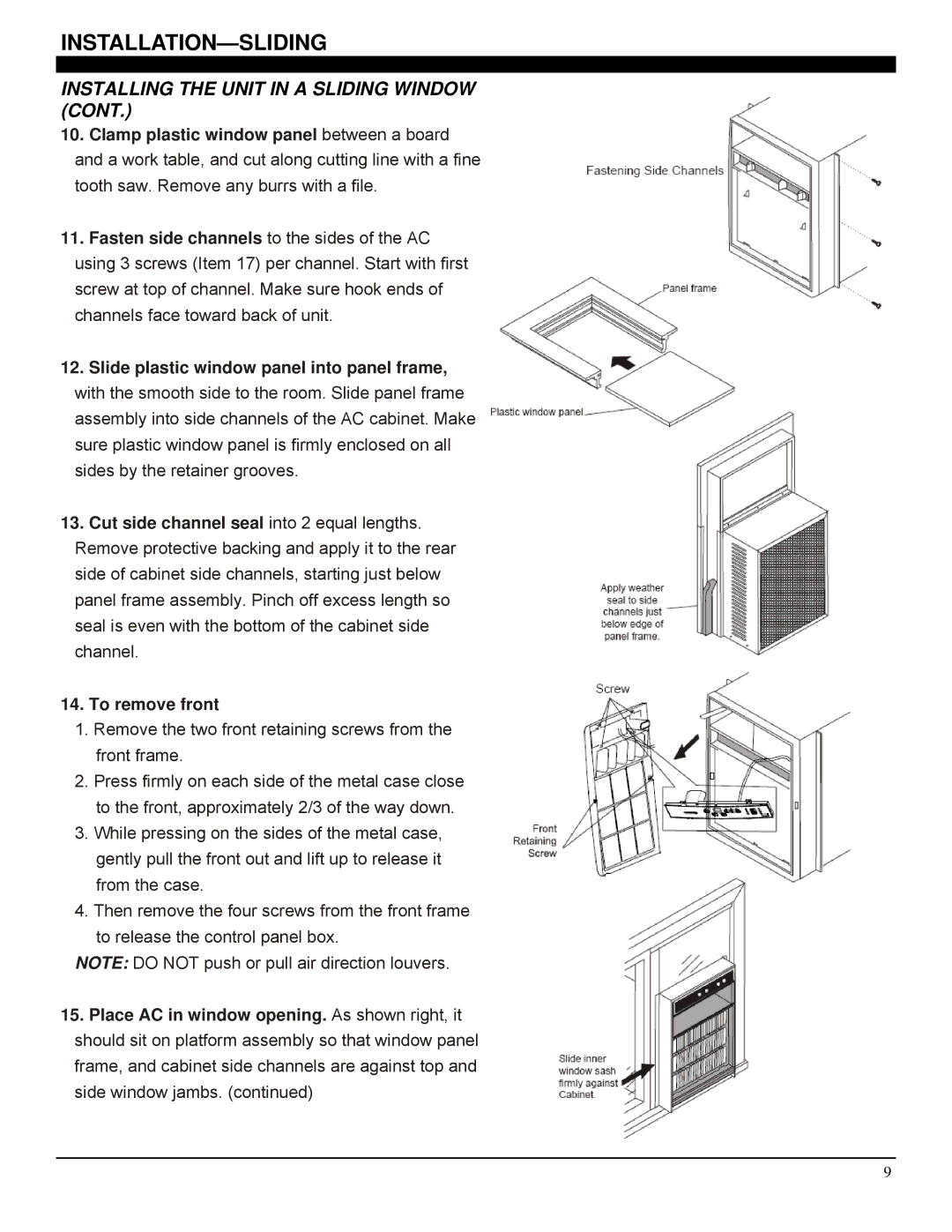 Soleus Air GM-CAC-10SE, GM-CAC-08ESE, GM-CAC-12SE manual To remove front 