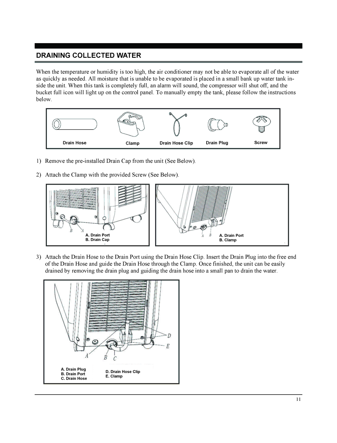 Soleus Air GM-PAC-08E3 manual Draining Collected Water 