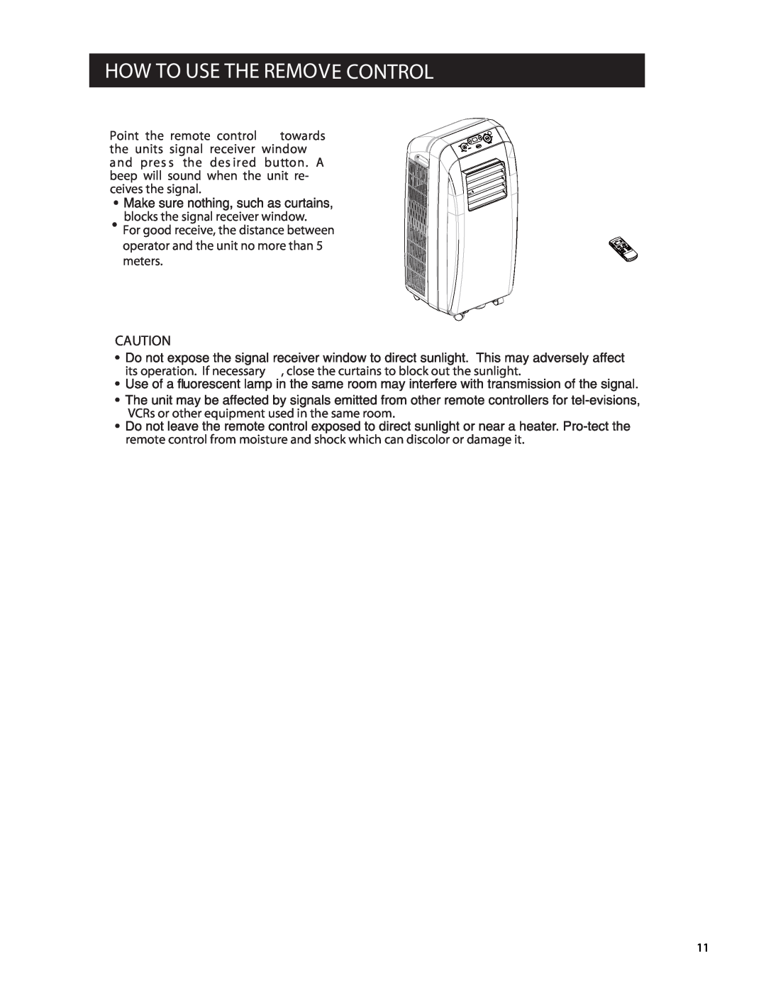 Soleus Air GM-PAC-10E2 How To Use The Remove Control, the units signal receiver window, and pres s the des ired, button. A 