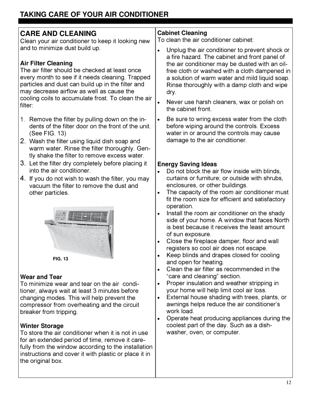 Soleus Air GM-TTW-10ESE, GM-TTW-12ESE, GM-TTW-14 Taking Care of Your AIR Conditioner Care and Cleaning, Air Filter Cleaning 