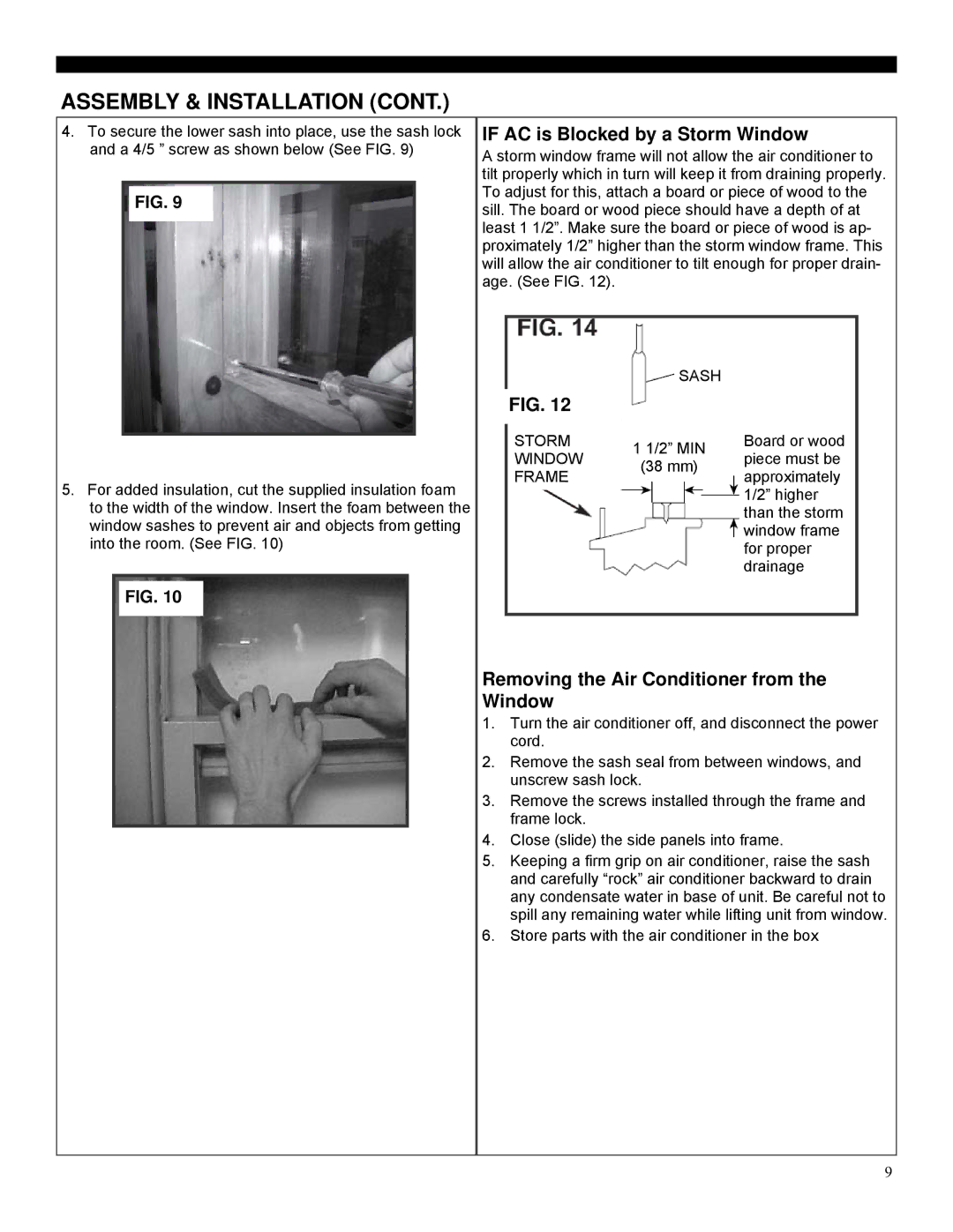 Soleus Air GM-WAC-08ESE-C, GM-WAC-06SE-C If AC is Blocked by a Storm Window, Removing the Air Conditioner from the Window 