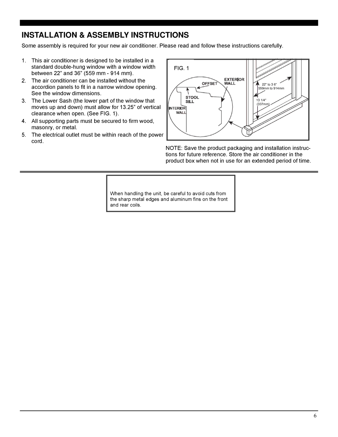 Soleus Air GM-WAC-08ESE-C, GM-WAC-06SE-C, GM-WAC-06ESE-C manual Installation & Assembly Instructions 